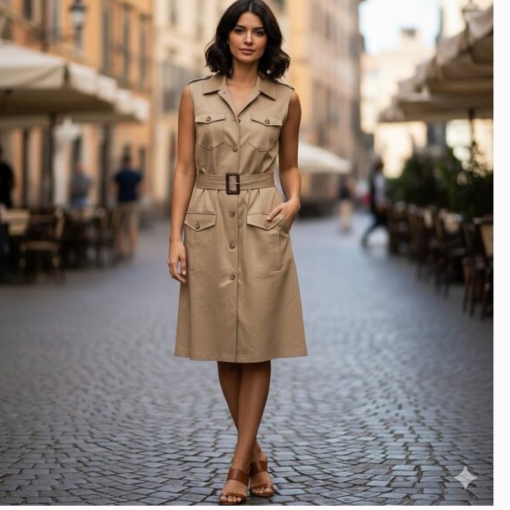 Dolce & Gabbana Tan Sleeveless Belted Dress – Women’s Size 42 (US 6)